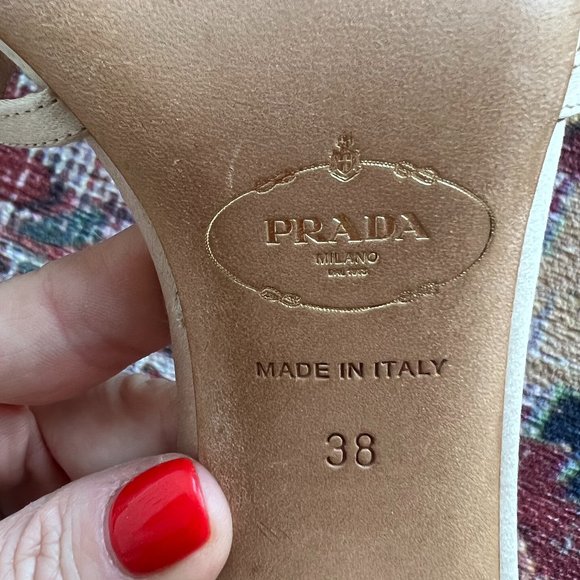 PRADA Champagne Gold T-Strap Satin Sandals SZ 38 - Picture 5 of 7